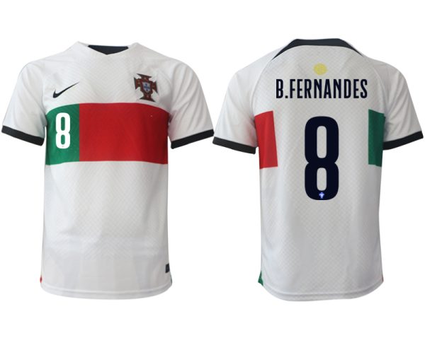 Fussballtrikots Günstig Portugal WM 2022 Auswärtstrikot Kurzarm + Kurze Hosen B.FERNANDES 8