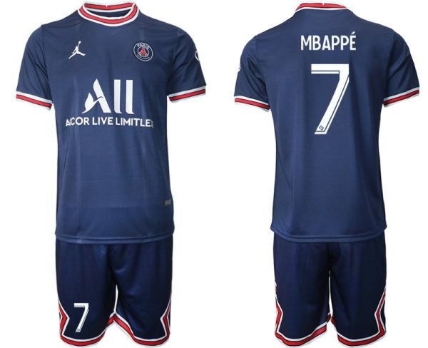 Paris Saint Germain Heimtrikot 2021/22 dunkelblau/weiß mit Aufdruck Mbappé 7 - Billede 2