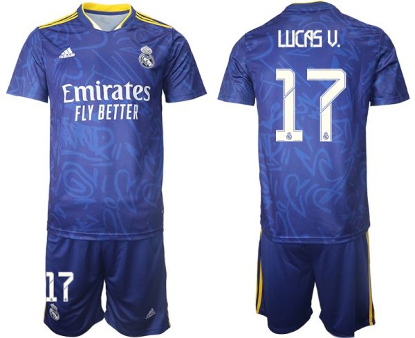 Real Madrid Herren Auswärtstrikot 2022 blau/weiß mit Aufdruck Lucas V. 17 - Bild 2
