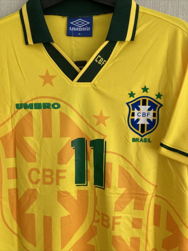Vintage Signed Brasilien Fußball Heimtrikot 1991-1993 Umbro Cafu Brasil Herren mit Aufdruck ROMÁRIO 11 - Slika 2